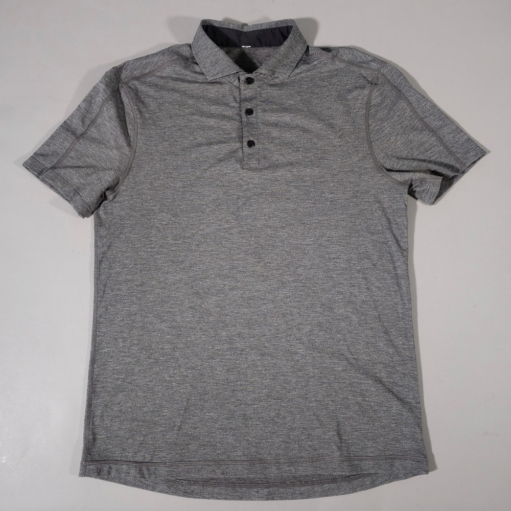 Lululemon Polo Shirt Mens L Gray Evolution Short Sleeve Tech Pique Activewear
